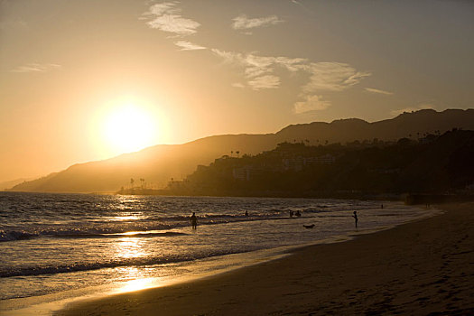 海滩,日落,洛杉矶,加利福尼亚,美国