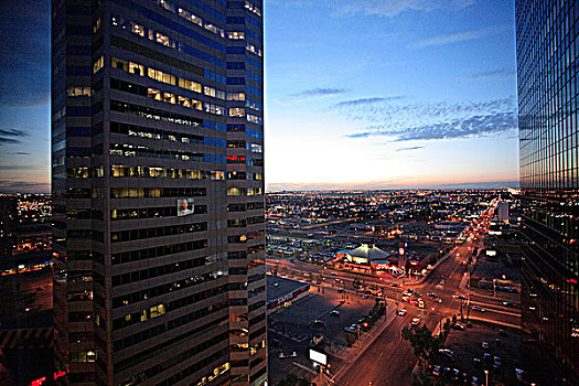 加拿大,艾伯塔省,摩天大楼,日落