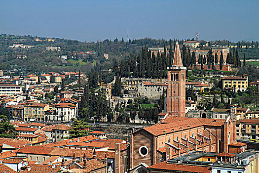 风景,塔,教堂,山,维罗纳,威尼托,区域,意大利,欧洲