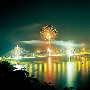 湖北宜昌夷陵长江大桥夜景