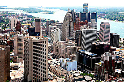 市区,天际线,底特律,俯视,河,背景