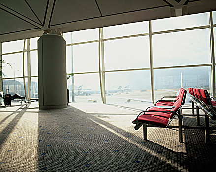 空椅子,大厅,机场,香港,中国