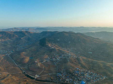 航拍沂蒙山区乡村风光