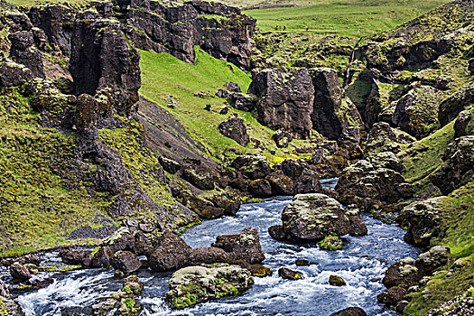 徒步旅行,河,高处,秋天,南,冰岛