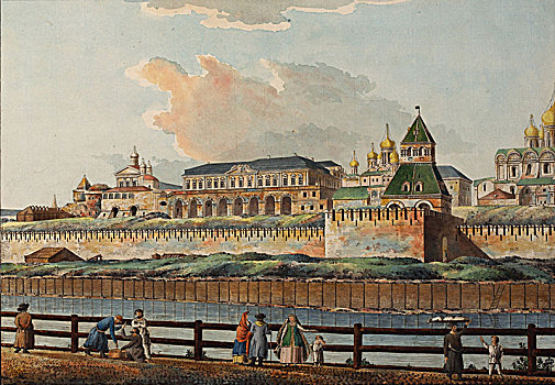 风景,冬天,克里姆林宫,宫殿,莫斯科,河,艺术家