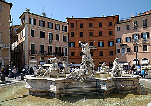 海王星喷泉,广场,罗马,意大利,欧洲