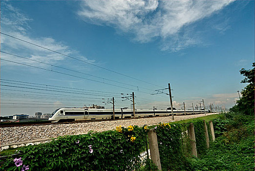 往返于广州和深圳之间的高速列车和谐号