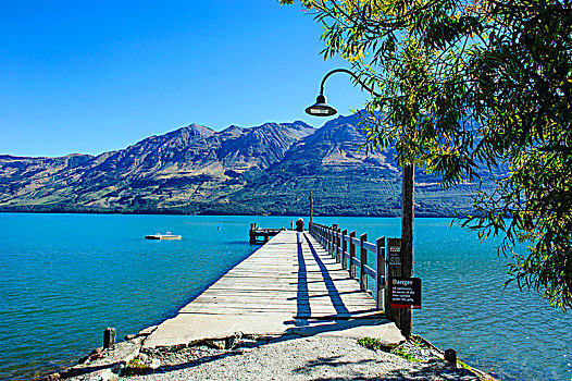 木质,码头,青绿色,水,湖,皇后镇,南岛,新西兰