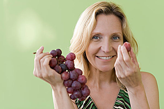 成年,女人,吃,葡萄
