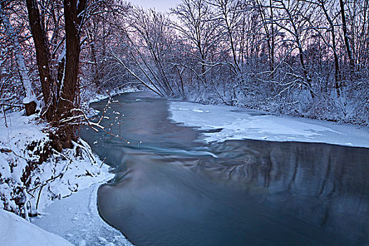 河,风景,冬天,晚霞,靠近,施蒂里亚,奥地利,欧洲