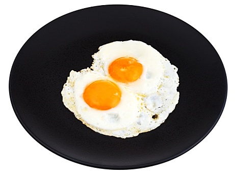 两个,煎鸡蛋,陶瓷,黑色,盘子