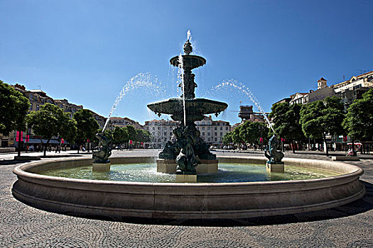 青铜,喷泉,广场,罗西奥,里斯本,葡萄牙,欧洲