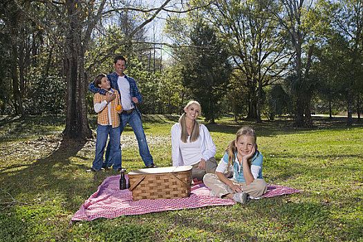 孩子,幸福之家,公园,野餐篮