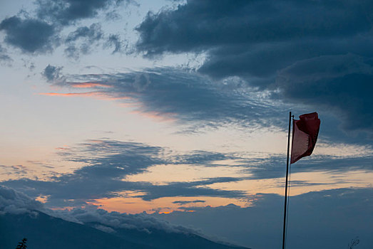阿尔巴尼亚,巴尔干半岛,东南欧,共和国,跋涉,里维埃拉,美丽,云,黃昏,旗帜