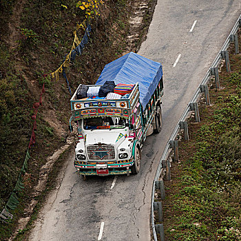 卡车,遮盖,油布,旅行,道路,廷布,地区,不丹