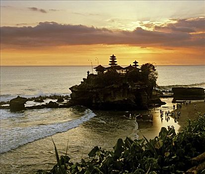 海洋,庙宇,黃昏,巴厘岛,印度尼西亚,东南亚