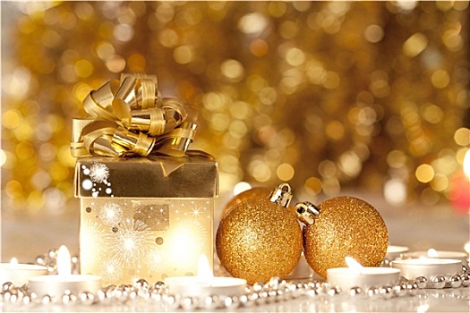 礼盒,蜡烛,圣诞节,彩球