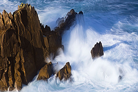 长时间曝光,海洋,海浪,溅,石头,老,丁格尔半岛,爱尔兰