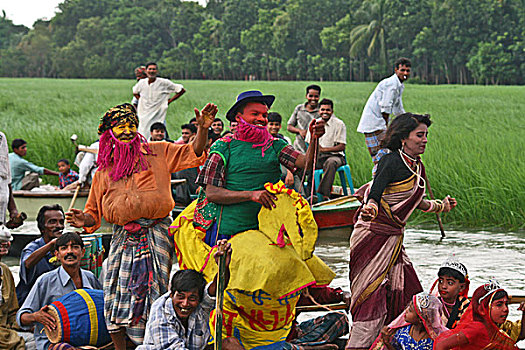 多人,彩色,外观,娱乐,观众,音乐,跳舞,赛船,节日,孟加拉,八月,2008年,流行,活动,下雨,季节