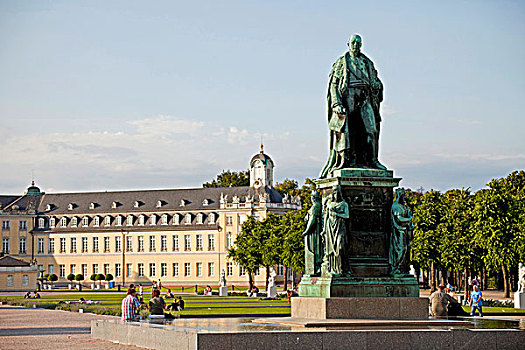 巴登,纪念建筑,正面,卡尔斯鲁厄,宫殿,巴登符腾堡,德国,欧洲