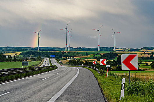 风,植物,后面,高速公路,暗色,天空,彩虹,萨克森,德国,欧洲