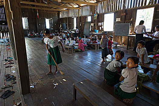 缅甸,分开,小孩,学校,乡村