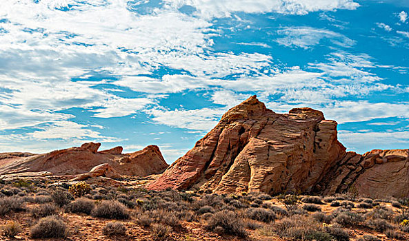 红色,橙色,砂岩,石头,火焰谷州立公园,莫哈维沙漠,内华达,美国,北美