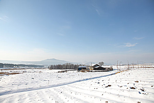 东北吉林省敦化市两江镇农村雪景