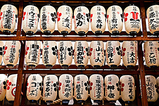 纸灯笼,悬挂,排列,日文,京都,日本
