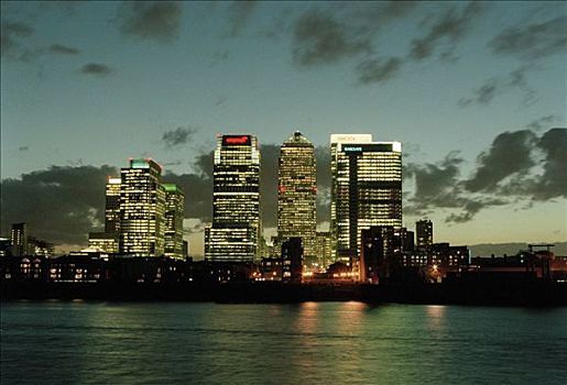 摩天大楼,金融区,金丝雀码头,黄昏,伦敦,英国
