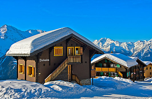瑞士,木房子,粗厚,层次,雪,屋顶,贝特默阿尔卑,瓦莱,欧洲