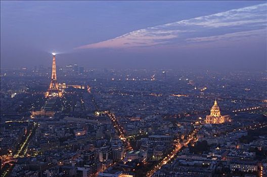 法国,巴黎,全景,黄昏,埃菲尔铁塔,交通,道路