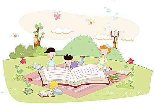 学生,读书,插画