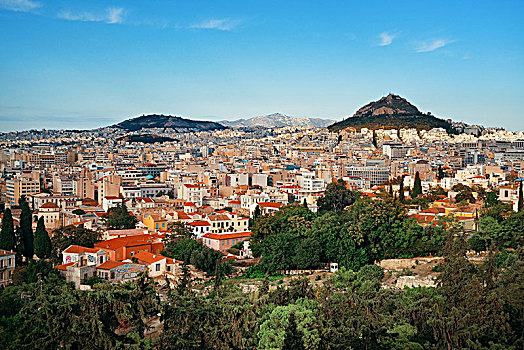 雅典,城市,山,俯视,希腊