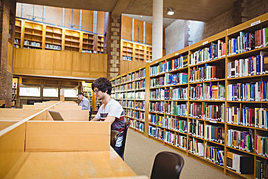 年轻,学生,笔记本电脑,图书馆,大学