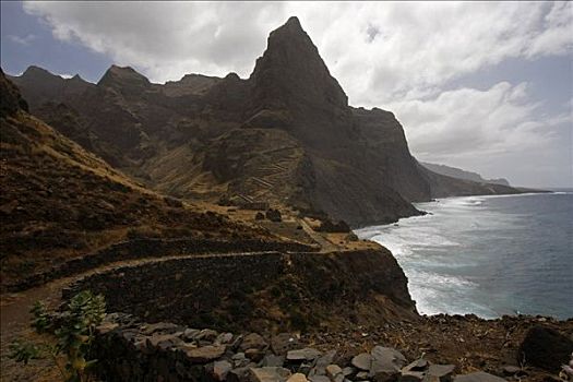 徒步旅行,山地,海岸,圣安唐,岛屿,佛得角,非洲