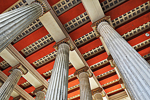 天花板,通廊,爱奥尼克柱式,柱子,慕尼黑,巴伐利亚,德国,欧洲