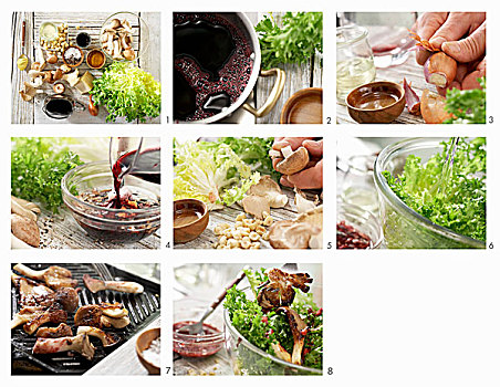 蔬菜沙拉,烤制食品,蘑菇,榛子,接骨木,果汁,调料