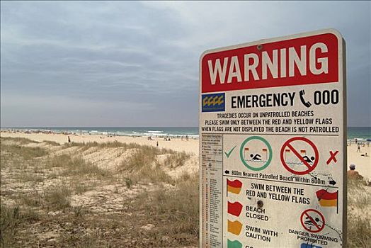 危险,标识,海滩,冲浪者天堂,昆士兰,澳大利亚