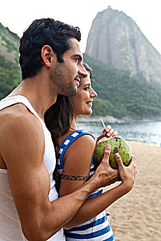 头像,海滩,夫妻,面包山,里约热内卢,巴西