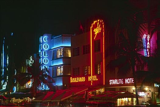 酒店,霓虹灯,海洋,大道,迈阿密海滩,佛罗里达,美国
