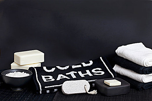 简单,黑白,水疗,装饰,肥皂,文字,毛巾