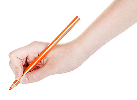 手,木质,橙色,铅笔,隔绝