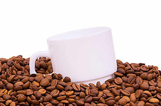 白色,杯子,背景,咖啡豆