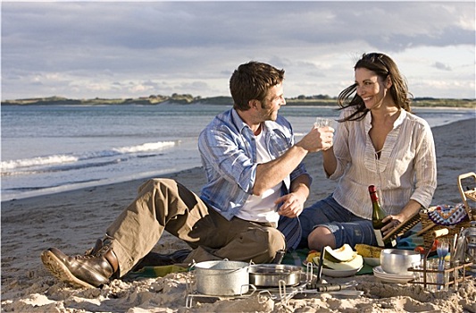 情侣,祝酒,香槟,海滩