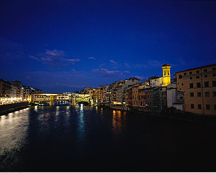 河,城市,夜晚,阿尔诺河,佛罗伦萨,意大利