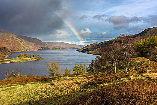 彩虹,上方,水库,英国,湖区国家公园