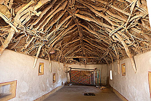 印度,拉贾斯坦邦,塔尔沙漠,传统,家,展示,屋顶