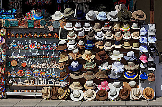 街道,货摊,纪念品店,帽子,克诺索斯,克里特岛,希腊,欧洲