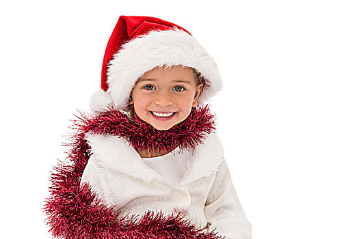 可爱,小女孩,穿,圣诞帽,闪亮装饰物
